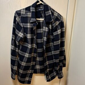 Real Work Navy & Gray Plaid Button-Up Shirt